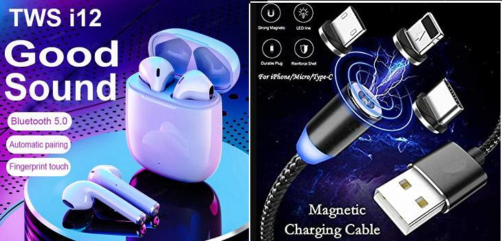TWS EARBUDS   1 pices of 3 in 1 Magnet Cable (Combo)