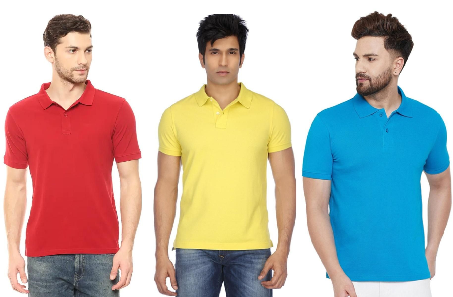 Cotton Matty Solid Half Sleeves Mens Polo Neck T-Shirt Pack Of 3